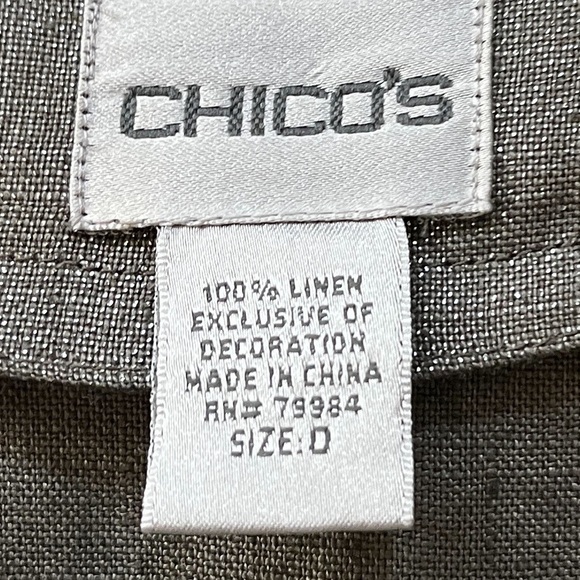 Chico’s 100% Linen Taupe Metallic Open Front Jacket Jeweled Neckline Sz S - Picture 10 of 11